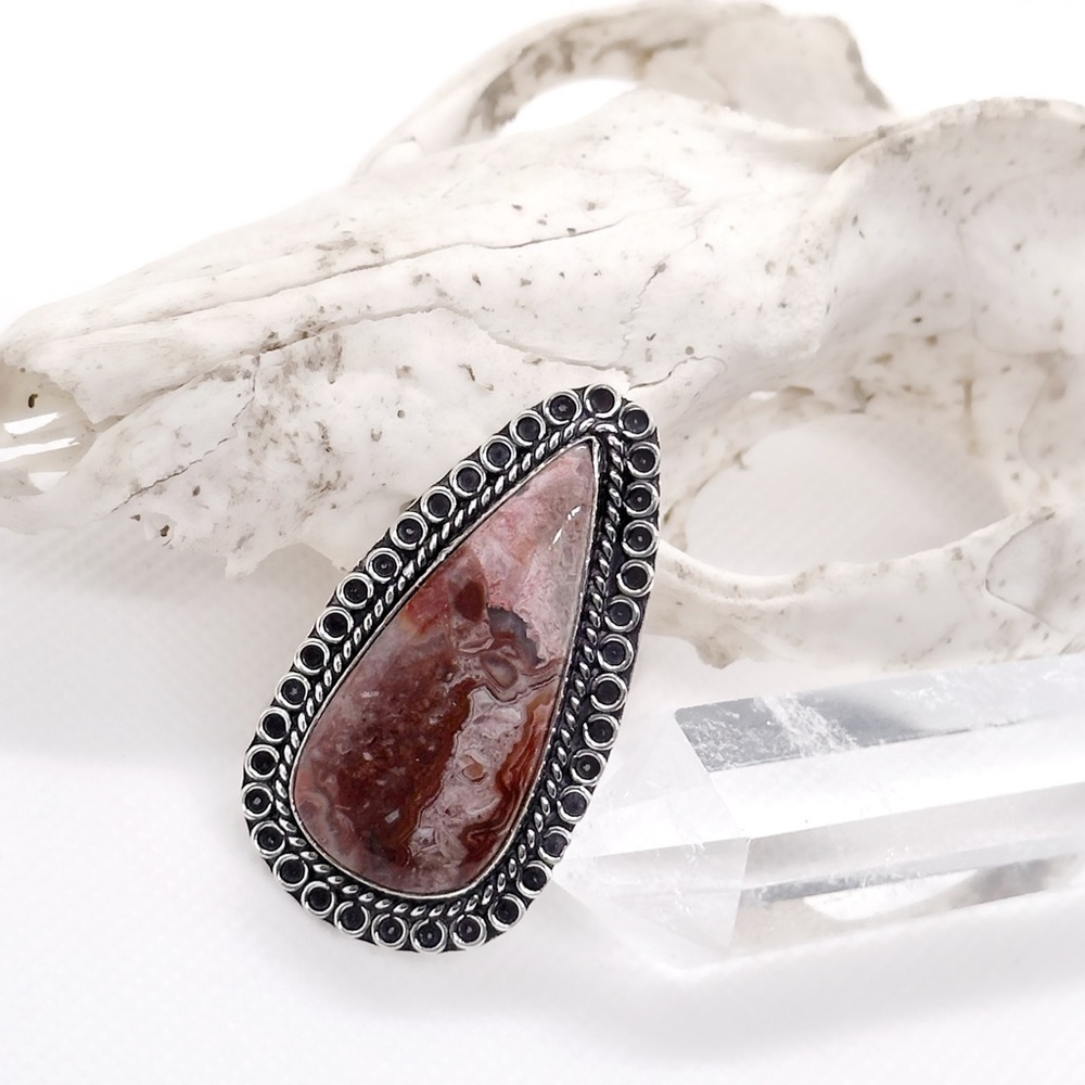 LAGUNA Lace Agate 925 Silver Crystal Ring